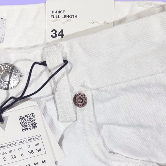 Women's Zara Hi-Rise Full Length Wide Leg White Denim Raw Hem Size 2/34L NWT - Picture 5 of 13